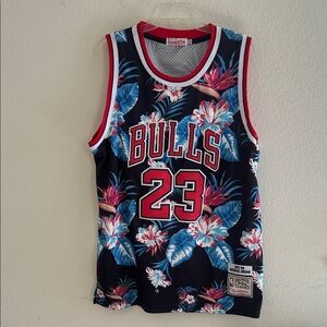 Bulls #23 Jordan Vintage Mitchell & Ness Floral Hardwood Classics Jersey